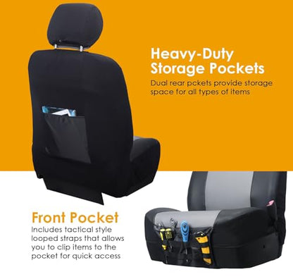 LPI Truck Heavy Duty Car Seat Covers for Front Seats; Fits Sedans and SUVs, Includes Front and Rear Storage Pockets, Built-in Molle Style Organizer; Semi-Custom Fit; Black/Grey, 2pcs - color: Sedan Seat Cover Grey