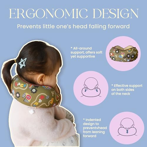 SKYTRAX® Certified Kids Safe Memory Foam Travel Neck Pillows for Kids and Toddlers, Cute Cartoon Design, Car Seat & Airplane Head Neck Support, Adjustable Snap Buttons, Washable Soft Cover (Racecar) - color: Racecar