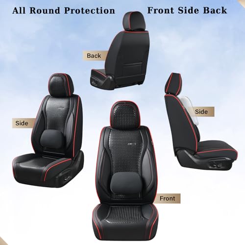 Coverado Seat Covers, Car Seat Covers Front Seats, Waterproof Nappa Leather Auto Seat Cover with Lumbar Head Pillow, Black Redline Seat Covers Carseat Cover Universal Fit for Most Cars - color: Redline（Pillow）, size: Front
