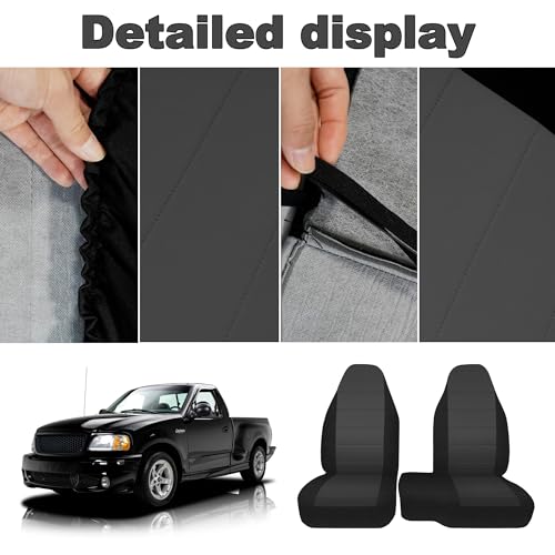 2Pcs 60/40 Cloth High Back Bench Seat Cover Fit for Ford Ranger XLT Front 1998 1999 2000 2001 2002 2003 Without Console Cover Black