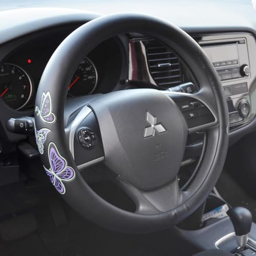 BDK GripGrab Comfort Grip - Purple & Green Butterflies on Black Synthetic Leather Steering Wheel Cover 15 inch - color: #46 Butterflies, size: Fits 14.5 - 15" SW