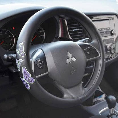 BDK GripGrab Comfort Grip - Purple & Green Butterflies on Black Synthetic Leather Steering Wheel Cover 15 inch - color: #46 Butterflies, size: Fits 14.5 - 15" SW