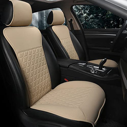 Black Panther 1 Pair Luxury PU Car Seat Covers Protectors for Front Seats, with Partial Backrest Coverage (Middle Part Only), Triangle Pattern, Compatible with 95% Cars - Beige - color: Triangle Pattern - Beige