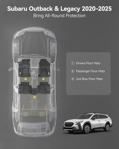 3W Floor Mats Fit for 2020-2025 Subaru Outback & Legacy, TPE All Weather Custom Fit Easy Clean Durable Heavy Duty 1st & 2nd Row Floor Liners for Subaru Outback & Legacy 2020-2025, Black - size: 2.For Subaru Outback | 20-25 | 1st & 2nd Row