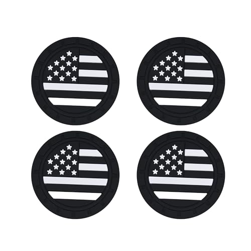 4PCS Car Cup Holder Coasters, 2.75 Inch American Flag Insert Car Cup Coaster, Anti Slip Shockproof Embedded Drink Mat, Car Coasters for Cup Holders, Universal Car Interior Accessories (Black)