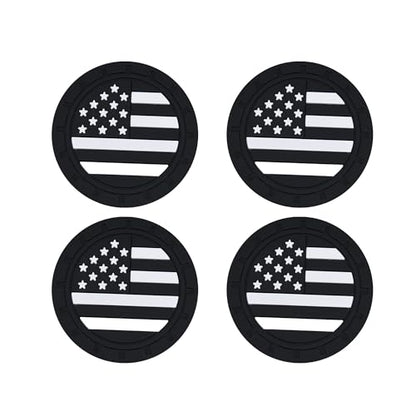 4PCS Car Cup Holder Coasters, 2.75 Inch American Flag Insert Car Cup Coaster, Anti Slip Shockproof Embedded Drink Mat, Car Coasters for Cup Holders, Universal Car Interior Accessories (Black)