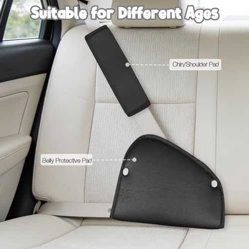 Kids Seat Belt Cover Pads, Universal Seat Belt Adjuster for Kids, HNHUAMING Kid's Shoulder & Belly Protective Padding for Travel, Soft Breathable Car Seat Straps Pads for Children, Black - color: black
