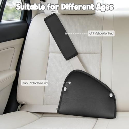 Kids Seat Belt Cover Pads, Universal Seat Belt Adjuster for Kids, HNHUAMING Kid's Shoulder & Belly Protective Padding for Travel, Soft Breathable Car Seat Straps Pads for Children, Black - color: black