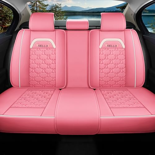 INZU Cute Cartoon Rabbit Comfortable Car Seat Covers with Waterproof PU Leather Suitable for Most 5 Seats Cars SUV and Pick-up Truck Universal Fit Set (Pink) - color: Pink