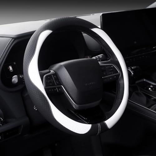 Nappa Leather Steering Wheel Cover, Universal 14.5-15 inch, Anti-Slip Breathable Leather, Sporty Style, Durable Grip Car Accessory for Men Women, White - color: white