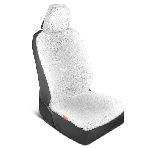 Carbella Plush Sherpa Fleece Car Seat Cover, 1 Piece Gray Seat Cover for Cars with Soft Cushioned Touch, Cute Automotive Interior Protector for Trucks Van SUV, Car Accessories for Women - color: Gray Fleece 1 Piece