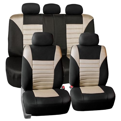 FH Group Car Seat Cover Rear Set Striking Striped Car Seat Covers with Rear Split Bench, Universal Fit Interior Accessories for Cars, Trucks, and SUVs – Green - color: Green, size: Rear Set