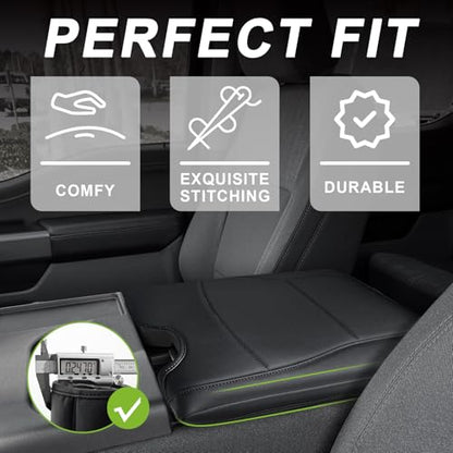 Center Console Armrest Cover Fit for Ford F-150 F150 2015-2026 & F250 F350 F450 2017-2026 Accessories, Comfort Armrest Pad Console Lid Cushion Vegan Leather Regular Thick(Jump Seat ONLY) - size: 2) 15-25 |F150| Jump Seat, Regular
