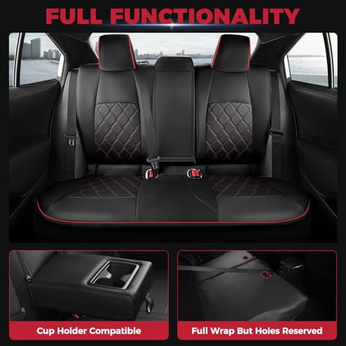 FREESOO for Toyota Corolla Seat Covers L LE XLE, LE Eco Sedan 2014 2015 2016 2017 2018 2019, Luxury Leather Seat Covers for Cars, Custom Fit Car Seat Covers, Waterproof Seat Cover, Black Red Full Set