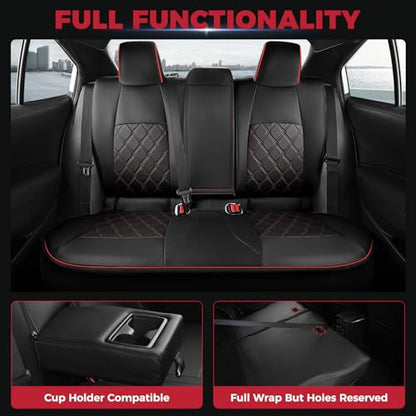FREESOO for Toyota Corolla Seat Covers L LE XLE, LE Eco Sedan 2014 2015 2016 2017 2018 2019, Luxury Leather Seat Covers for Cars, Custom Fit Car Seat Covers, Waterproof Seat Cover, Black Red Full Set