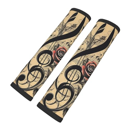 Seat Belt Cover Pads Vintage Music Note Stave Rose Car Seat Belt Covers for Women Men Adults Kids Soft Comfortable Auto Seatbelt Cushion Shoulder Strap Pad Handle Wraps, 1 Pair - color: Vintage Music Note Stave Rose