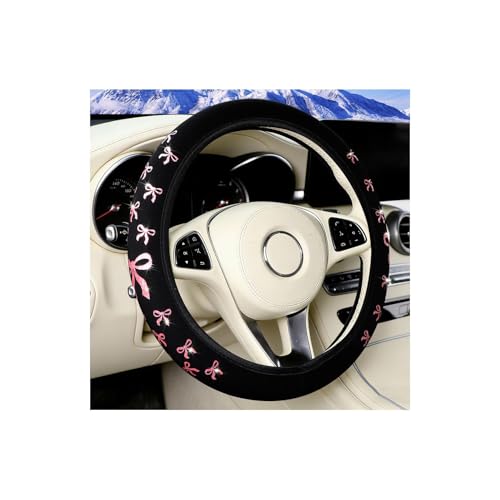 Car Elastic Stretch Steering Wheel Cover, 14.5-15" Cute Bow Breathable Non-Slip Steering Wheel Protector, Auto Interior Decor Accessories for Comfortable Driving, Universal Fit (Black/Pink) - color: Black/Pink