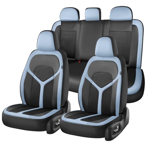 Car Seat Covers Full Set, Universal Seat Cover 5 Seats, Automotive Seat Covers with Mesh Leather, Waterproof Car Seat Protector, Breathable Car Seat Cushion for Most Car SUV Truck, Blue - color: Blue, size: Full set