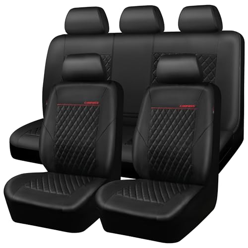 CAR PASS Quilting Faux Leather Seat Covers Full Set, Waterproof Deluxe Premium Seat Cover with 5mm Composite Sponge Inside, Airbag Compatible Auto Seat Cover Universal Fit for 95% Sedan SUV Van, Black - color: Black and Black, size: Full Set (Front and Re