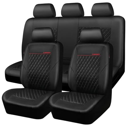 CAR PASS Quilting Faux Leather Seat Covers Full Set, Waterproof Deluxe Premium Seat Cover with 5mm Composite Sponge Inside, Airbag Compatible Auto Seat Cover Universal Fit for 95% Sedan SUV Van, Black - color: Black and Black, size: Full Set (Front and Re