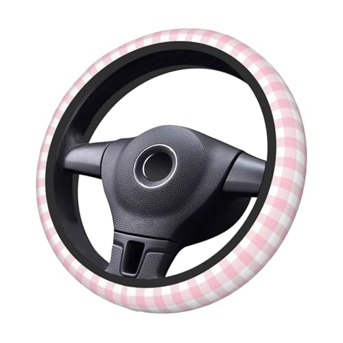 Thickened Elastic Steering Wheel Cover, Girly Pastel Pink Gingham Plaid Ultra, Soft, Breathable, Fit for Cars, SUVs, Trucks, Stylish Comfortable Grip - color: Girly Pastel Pink Gingham Plaid
