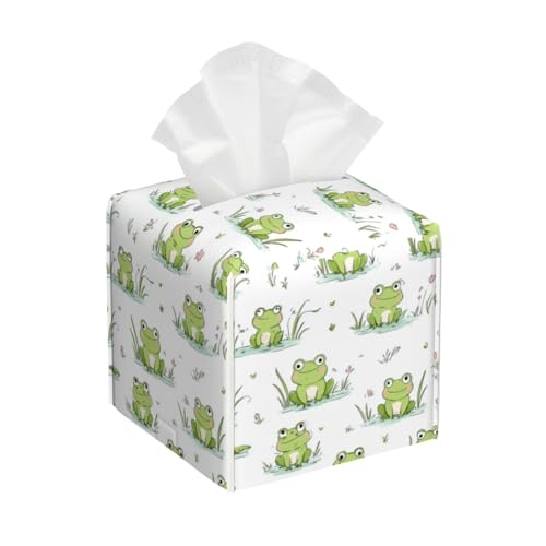 Cartoon Frog Tissue Box Cover Square, Waterproof Leather Tissue Box Holder Portable Dispenser Modern Home Decoration for Bathroom Car Nightstand Vanity - color: Cartoon Frog