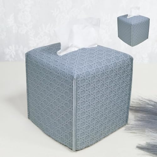 HOMOTEK 2 Pack Tissue Box Cover, Square PU Leather Tissue Holder, Decorative Facial Tissue Cube Paper Organizer Dispenser for Bathroom, Night Stands, Desk, Car 5X5X5'' - Rattan Weave, Light Gray - color: Light Gray, size: Rattan Weave