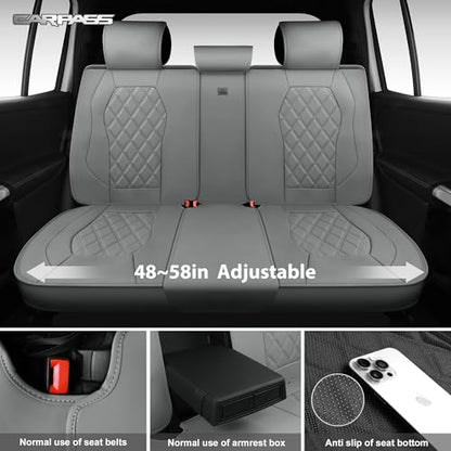 CAR PASS Luxury Nappa Leather Seat Covers Full Set, 3D Rhombus Waterproof Faux Leather Seat Covers, Universal Automotive Seat Cushion Fit for Most Sedan SUV Truck Van, Armrest Airbag Compatible Gray - color: gray