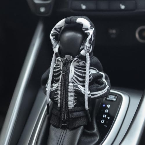 OFBAND Car Gear Shift Cover for Skull Motif,Cool Car Gear Shift Knob Cover with Mini Zip Protects Shifts Knob Car Decor,Funny Gears Shifts Hoodie Car Accessories (Skeleton) - color: Skeleton
