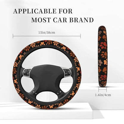 Dog Cat Paw Print Steering Wheel Cover Anti-Slip,Sweat Absorption Universal 15 inch Steering Wheel Covers Cute car Accessories for Men Women - color: Brown