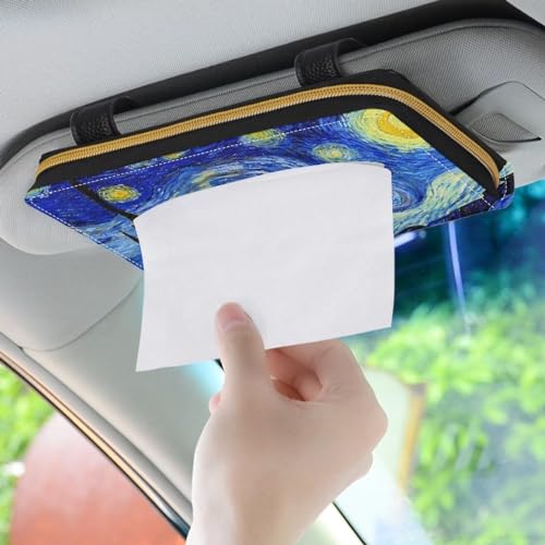 Sturdy PU Leather Visor Tissue Holder Car Sun Visor Tissue Box Holder Leather Napkin Holder Starry Night - color: Starry Night