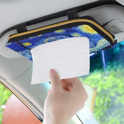 Sturdy PU Leather Visor Tissue Holder Car Sun Visor Tissue Box Holder Leather Napkin Holder Starry Night - color: Starry Night