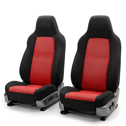 FH Group Automotive Front Car Seat Covers for SUV, Trucks, Sedan and More - Universal Fit Front High Back Design Interior Accessories - 3D Mesh Fabric Center Panel - Red - color: Red, size: Front Set