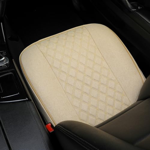 Linen Front Car Seat Cover Protector Anti-Slip Bottom Seat Cover Fits 95% of Vehicles,Wrapping Around The Bottom,Diamond Pattern(Beige-1Pcs) - color: Diamond Pattern-Beige, size: 1 Piece Linen