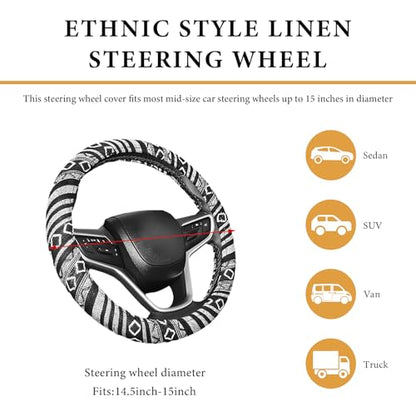 Boho Steering Wheel Cover, 15 Inch Coarse Flax Cloth Ethnic Style Anti-Slip Car Wheel Wrap, Universal Breathable Bohemian Steering Wheel Protector for Cars Vans Trucks (E) - color: E