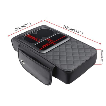 Universal Car Armrest Cushion Organizer - PU Leather Center Console Pad with Cup Holder, Phone Storage & Side Pockets, Multifunctional Armrest Cover for Most Vehicles