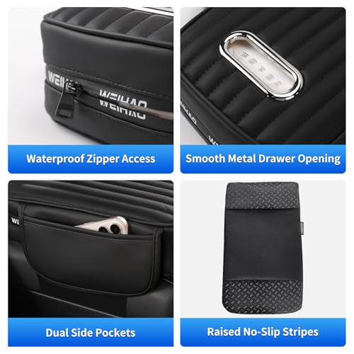 WEIHAO Car Armrest Cushion- Thick Padding 13x7.5x3.15 inch, Car Center Console Cover with Storage Pockets & Tissues Packs Slot, Leather Arm Rest Cover Pad for Cars, SUVs, Most Vehicles (Black-1PC)