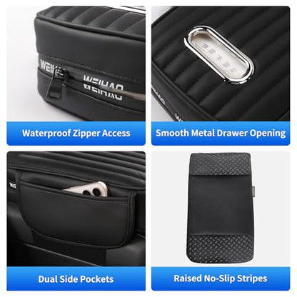 WEIHAO Car Armrest Cushion- Thick Padding 13x7.5x3.15 inch, Car Center Console Cover with Storage Pockets & Tissues Packs Slot, Leather Arm Rest Cover Pad for Cars, SUVs, Most Vehicles (Black-1PC)