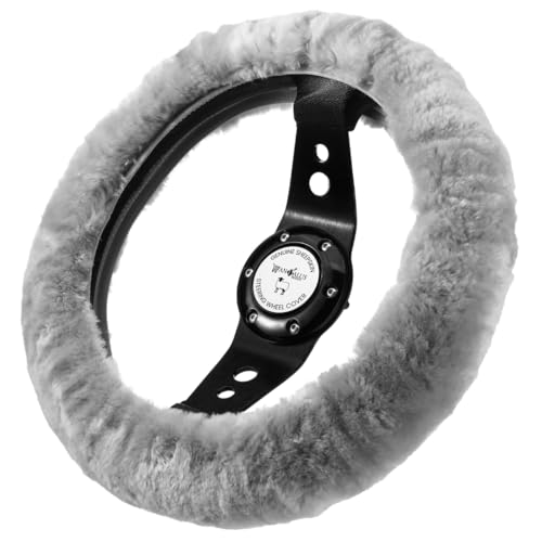 Andalus Brands Luxury Fluffy Car Steering Wheel Covers – Genuine Merino Sheepskin, Soft Fuzzy Car Steering Wheel Cover for Women, Universal 14.5-15" Size, Plush Fur Cute Auto Accessories, Gray - color: Gray
