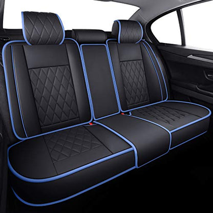 Aierxuan Rear Back Seat Covers with Waterproof Leather Universal Compatible with Honda Toyota Ford Kia Hyundai Jeep VW Audi Benz Chevy Nissan (Rear Seat/Black-Blue) - color: Rear Seat/Black-Blue