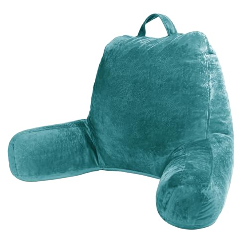 Sasttie Reading Pillow, Velvet Back Pillow for Bed Sitting Up, Adult Back-Rest Support Cushion with Arms for Sit Up on Couch, Sofa, and Floor, Dorm Essentials, Reading Accessories, Teal Blue - color: Teal Blue, size: Standard (18-Inch)