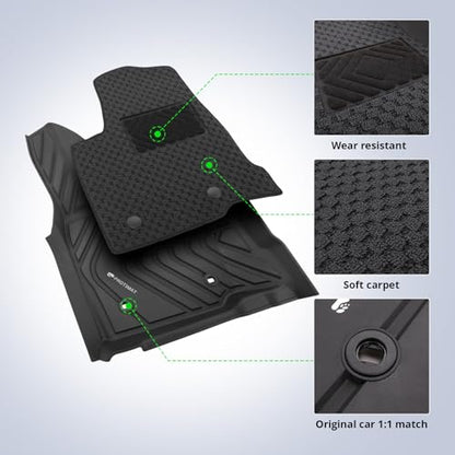 Double Layer Floor Mat Custom Fit Tacoma 2024 2025 2026, All Weather TPE Floor Mats with Carpets for Toyota Tacoma Front Row, 2-pc Cargo Liner(Black) - color: Front Row Mats & Carpets(Black)