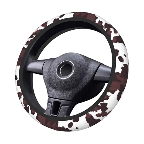 Brown Cow Print Neoprene Steering Wheel Cover for Men Women Anti-Slip Elastic Steering Wheel Protective Cover 15in Universal Car Accessories Fit Cars, SUVs, Auto - color: Brown Cow Print