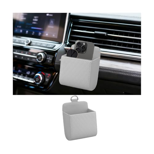 Car Vent Storage Bag, Leather Vehicle Dashboard Tidy Storage Hanging Case with Hook for Key Coin Cell Phone, Automotive Hanging Organizer Pocket Accessories, Universal Fit (Gray) - color: Gray