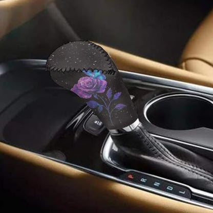 2 Piece Car Head Brake Cover with Gear Shift Cover Set for Women Girls, Rose Butterfly Print Soft Elastic Car Handbrake Protector and Gear Shift Knob Protector, Easy to Install - color: Black and Purple - Rose Butterfly