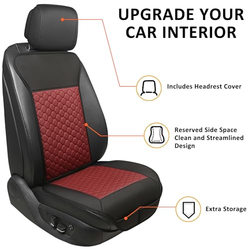 Black Panther Car Seat Cover, Luxury Car Protector, Anti-Slip Driver Seat Cover with Partial Backrest Coverage (Middle Part Only), Honeycomb Pattern Embroidery (1Piece, Black+Burgundy) - color: Honeycomb Pattern - 1Piece Black+Burgundy