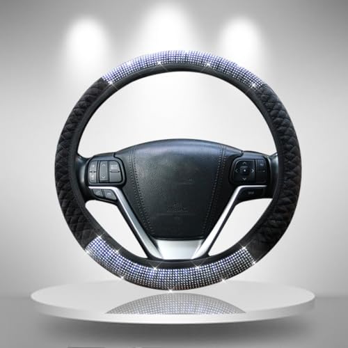 Diamond Car Steering Wheel Cover,Crystal Rhinestone Steering Cover Universal Fit 15 inch Car Steering Wheel Protector for Women & Girl (Silver Black) - color: Half Silver