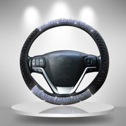 Diamond Car Steering Wheel Cover,Crystal Rhinestone Steering Cover Universal Fit 15 inch Car Steering Wheel Protector for Women & Girl (Silver Black) - color: Half Silver