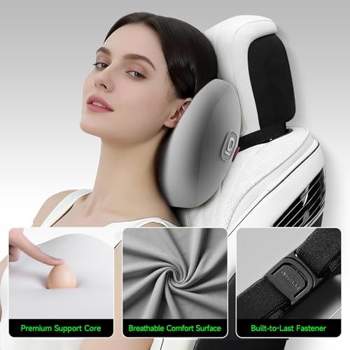 BEBAS Memory Foam Car Headrest Pillow - Breathable Neck Support Pillow for Driving, Universal Fit Cars/SUVs/Tesla/Toyota & Office Chair, Removable Cover (Grey, 4-Season) - color: Grey