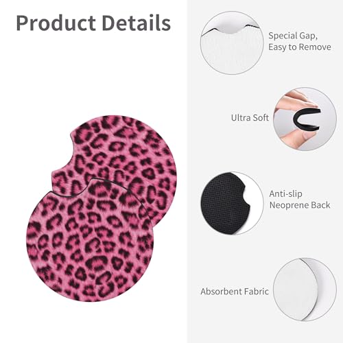 Leopard Print Pink Steering Wheel Cover Universal for 14-15 Inch Anti-Slip Breathable +2 Pieces Car Coasters, Cheetah Print hot Pink Car Wheel Cover for Women Men - color: Leopard pint